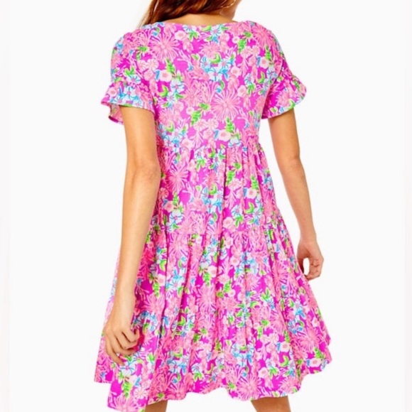 NEW Lilly Pulitzer Jodee Swing Dress Amethyst Size Small Floral Tiered Ruffles - Picture 2 of 9